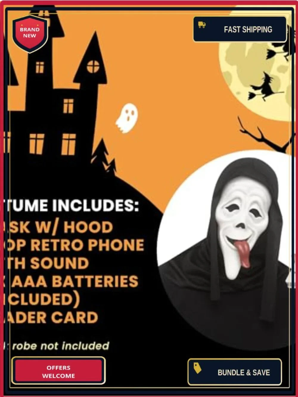 Ghost Face WASSUP! Mask & Phone Kit Halloween Costume Prop Complete Set
